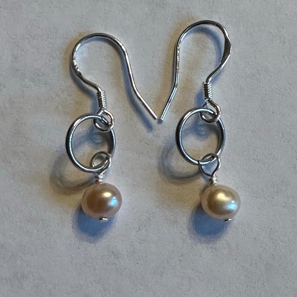 Hand Crafted Jewelry - ARTISAN Pink Freshwater Pearl Dangle Sterling Silver Earrings for Pierced Ears